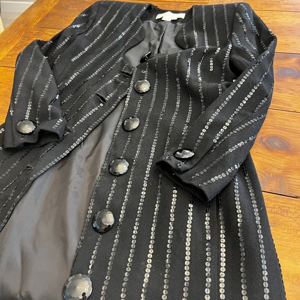 Lillie Rubin EXCLUSIVE Lg, Button Front Long Sleeved Wool Dress w/ Sequins